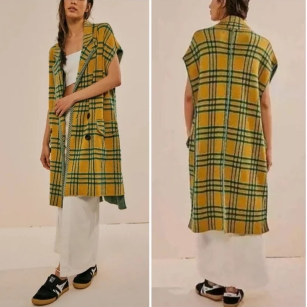 Free People Sweater Vest - Mustard Green Combo